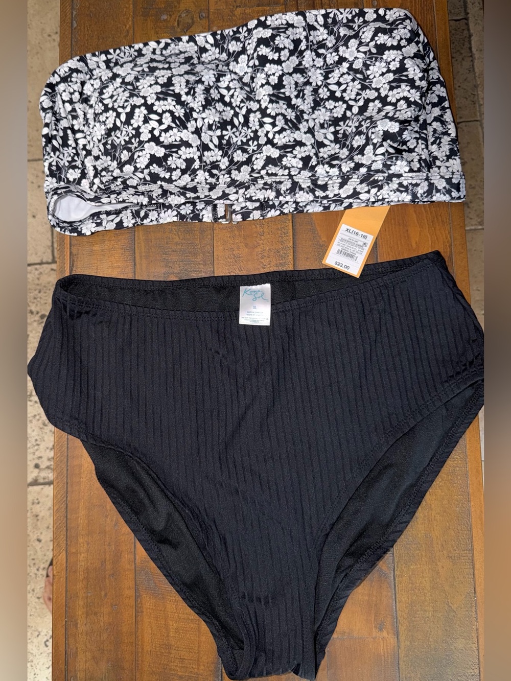 Bikini set floral top and black bottom